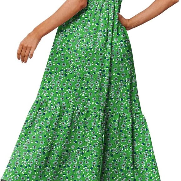 Women's Casual Maxi Dresses with Pockets Ruffle Sleeve Smocked Dress XS-2XL - Picture 4 of 5